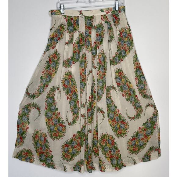 1980s Geiger Austria Floral Cotton Midi Skirt prairie folk retro Size 42 Medium - Picture 6 of 16